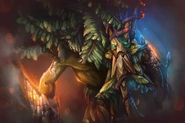 Treant Protector, a giant treefolk character, braces for battle in Dota 2.