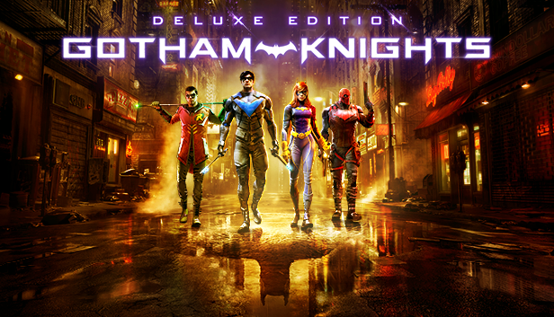 A promo iamge for the Deluxe Edition from Gotham Knights featuring Robin, Nightwing, Batgirl, and Red Hood facing the camera