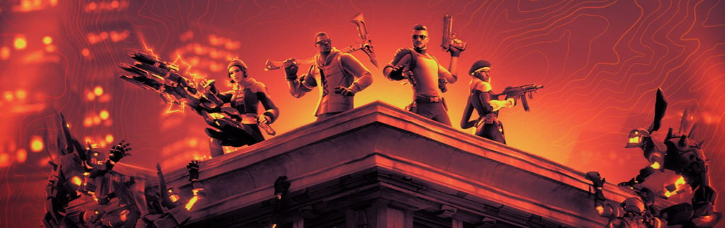 An image of four characters standing on a rooftop while enemies close in on them