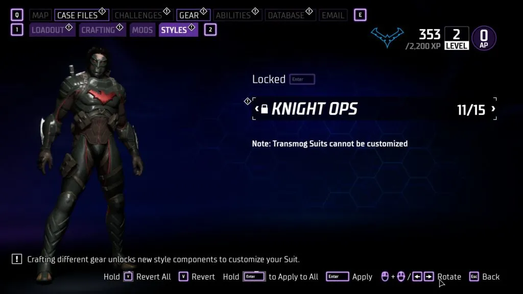 A screengrab from Gotham Knights showing Nightwing with tactical gear and a full mask