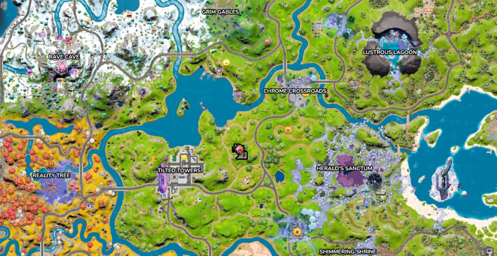A screengrab of Fortnite's map with an icon for Curdle Scream Leader in the middle