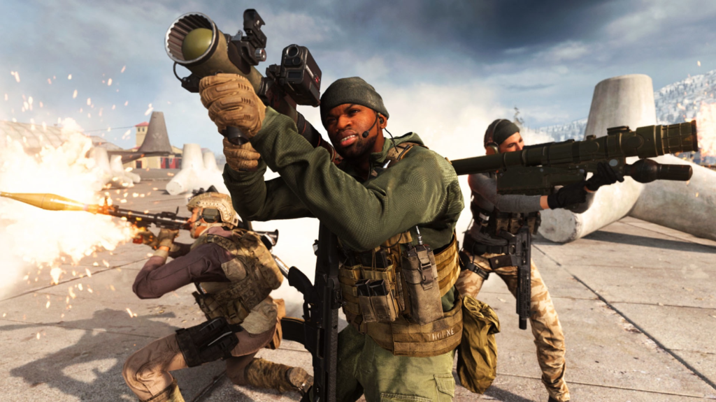 Call of Duty Warzone 2 operators grouped up and firing toward enemies.