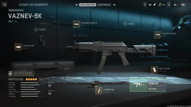 A screenshot of the best Vaznev-9K loadout for MW2.