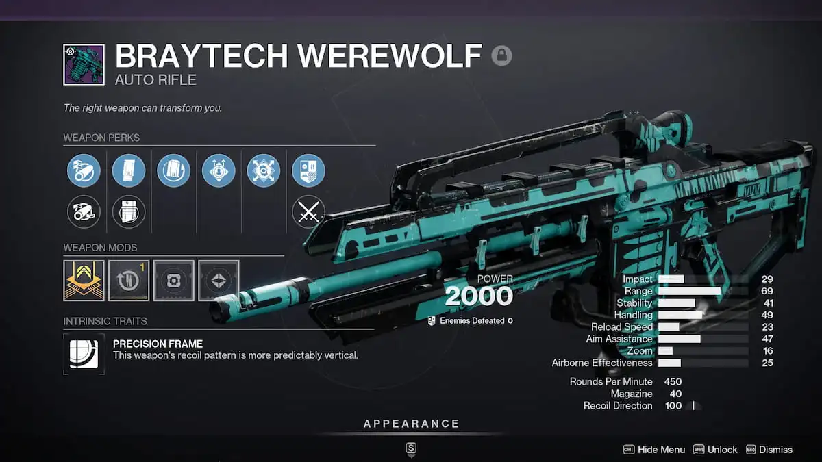 BrayTech Werewolf God Roll y las mejores ventajas en Destiny 2