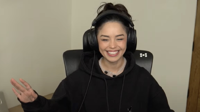 Valkyrae smiling to her fans during a YouTube stream.