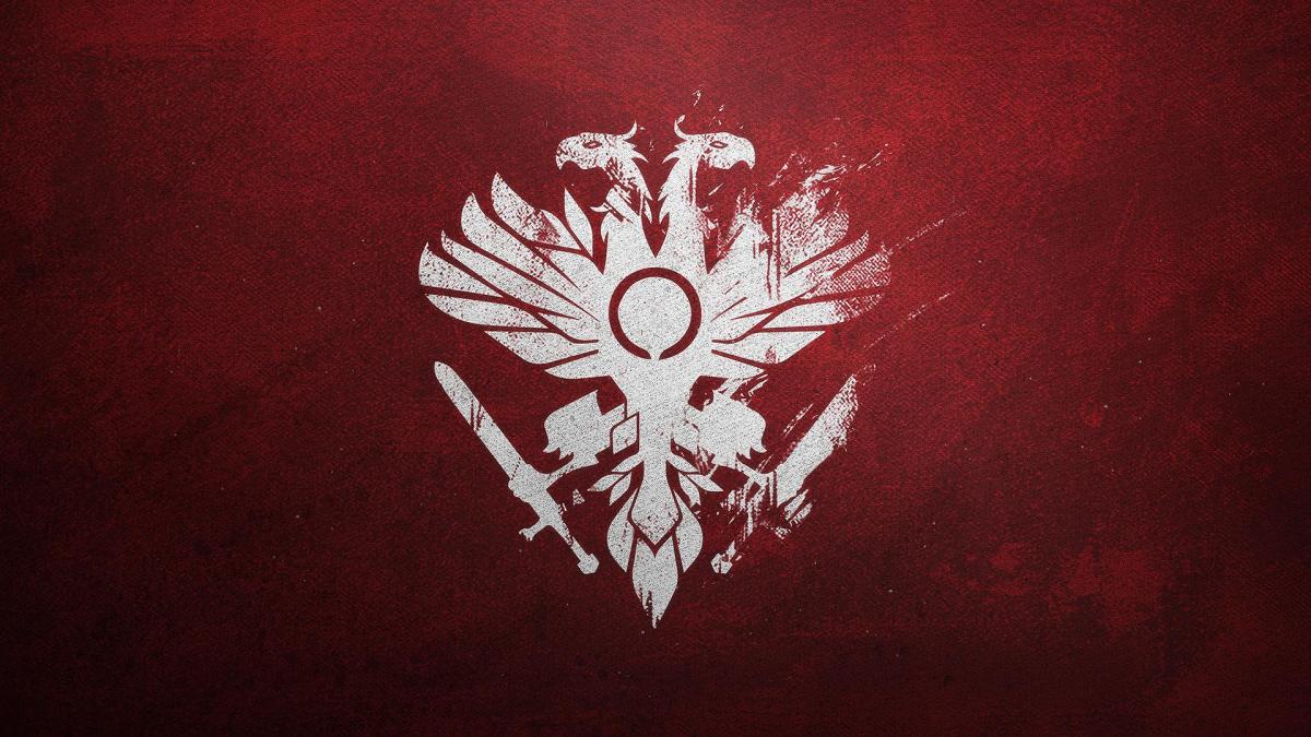 The Crucible logo from Destiny 2 against a red background.