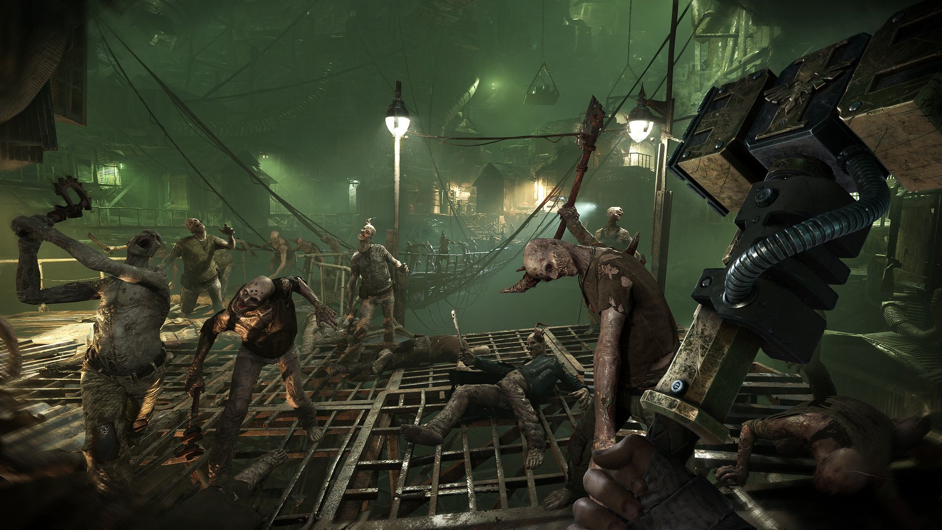 Undead creatures approaching a player with a hammer