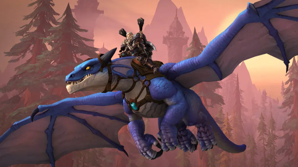 Player Dragonriding on Highland Drake in WoW Dragonflight