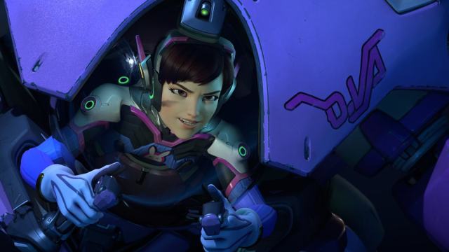 A shot of D.VA looking determined inside her mech suit