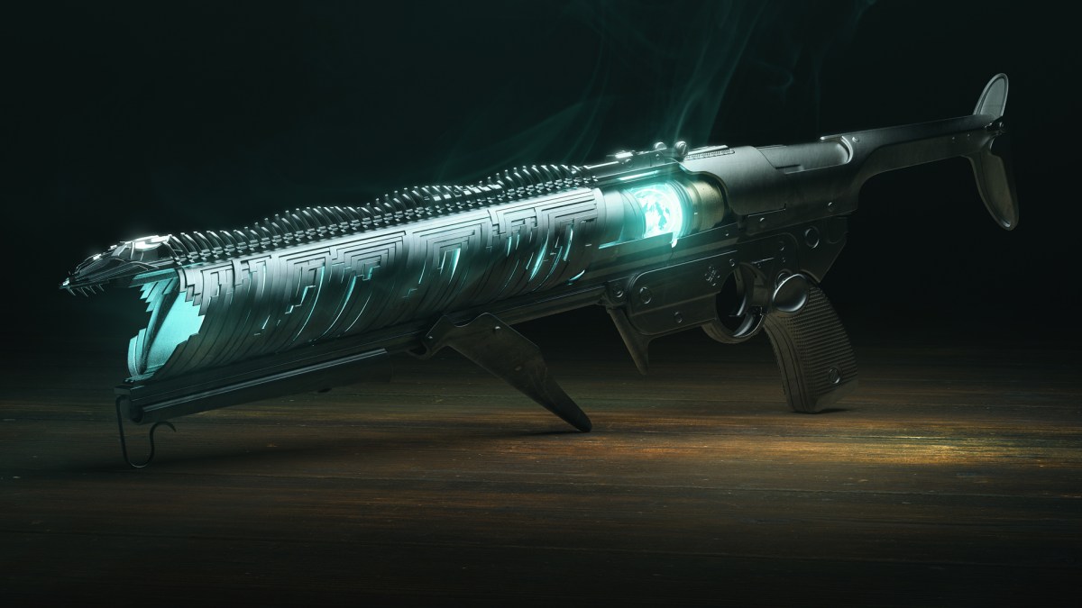 The Witherhoard Exotic grenade launcher, with its signature grooved tube and Taken-green glow.