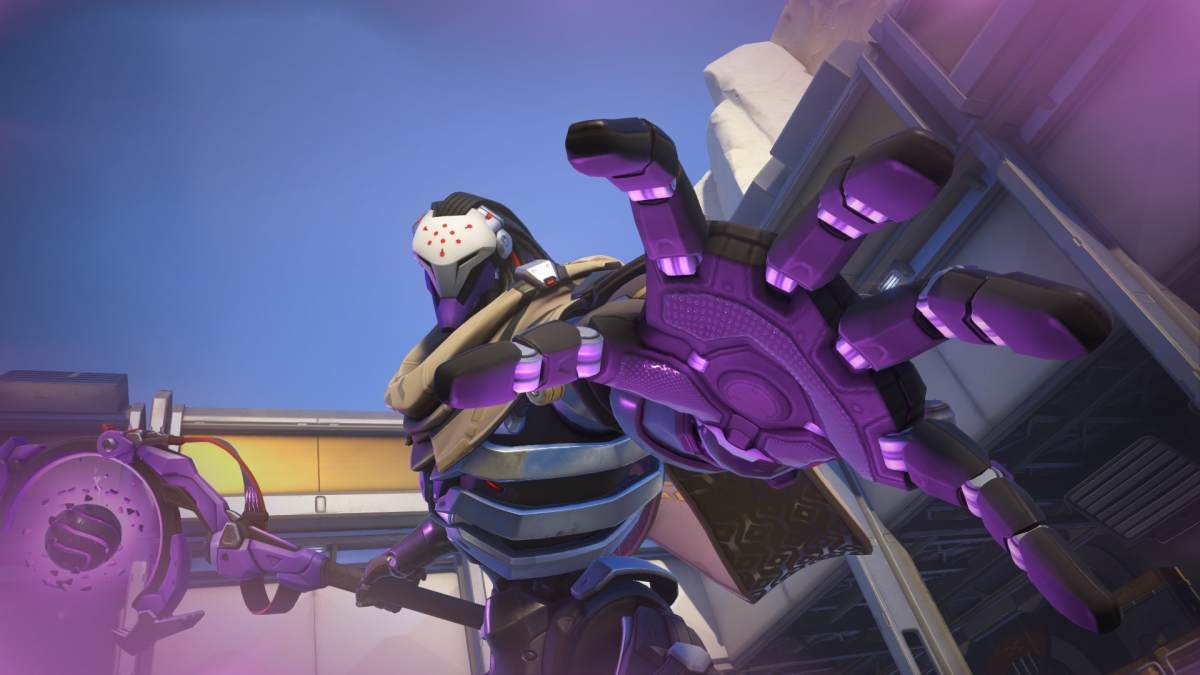 Ramattra holding an open hand toward the camera in Overwatch 2.