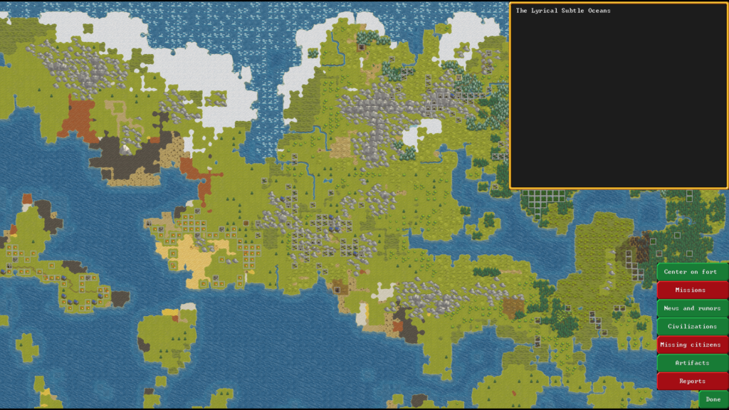 A screenshot of a map in Dwarf Fortress.