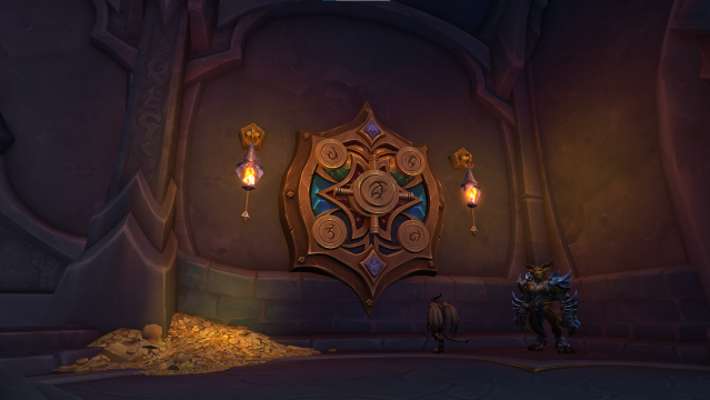 An Evoker stands before the Great Vault in Valdrakken, likely opening up the vault in hopes of getting some loot.