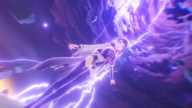 Raiden Shogun surrounded by lightning.