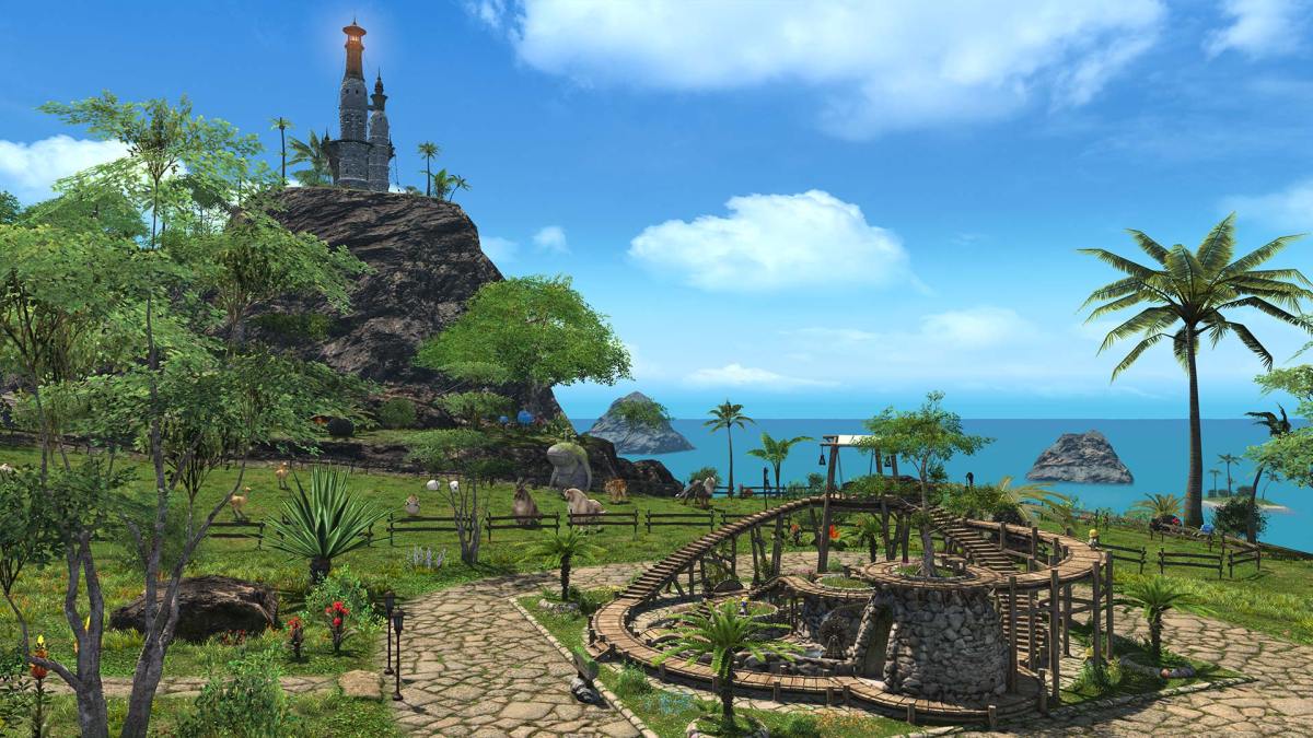 A green area with sea in the background in Final Fantasy XIV