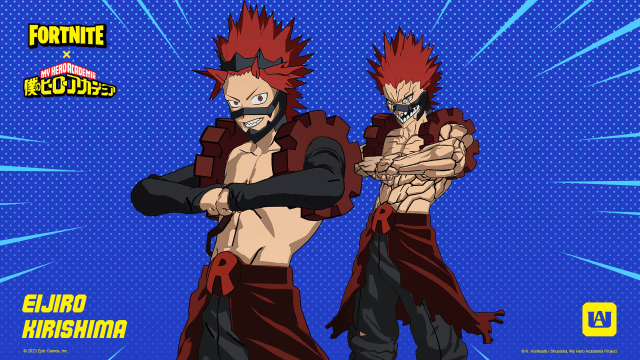 Eijiro Kirishima My Hero Academia Skin in Fortnite with alternate skin in the background