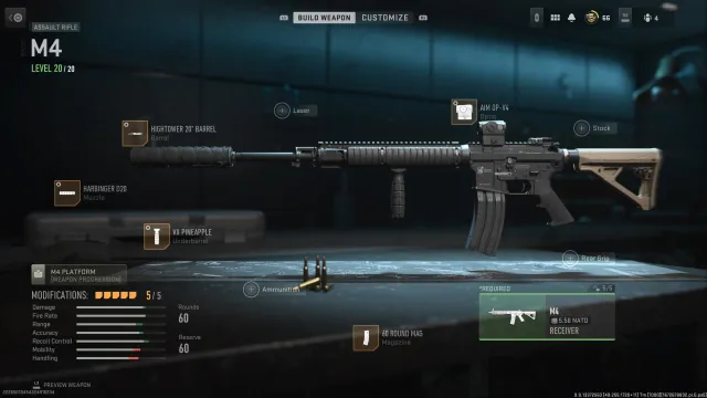 Az M4 a Gunsmith képernyőn