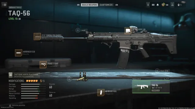 A TAQ-56 a Gunsmith képernyőn