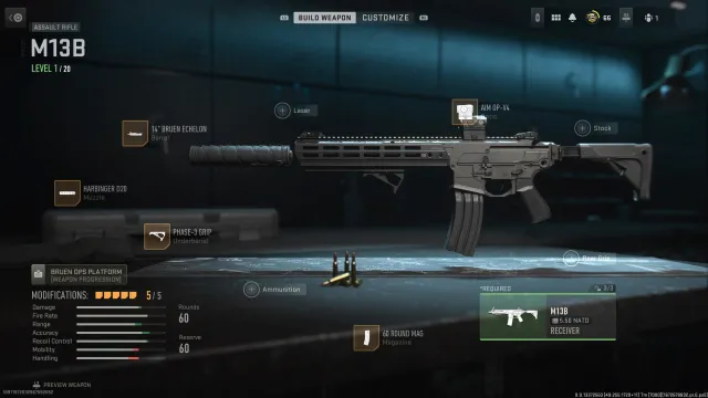 Az M13B a ​​Gunsmith képernyőn