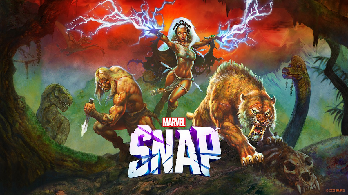 Marvel Snap image depicting Storm, Ka-Zar, and Zabu.