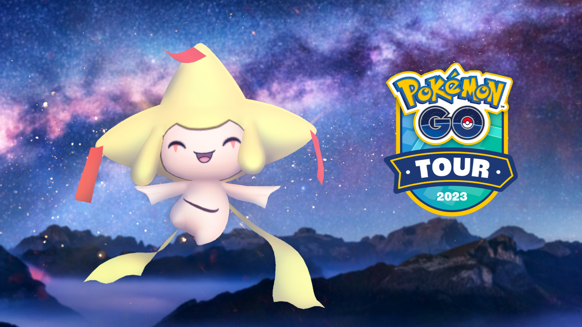 Una imagen de un jirachi por el logotipo de Pokemon Go Tour