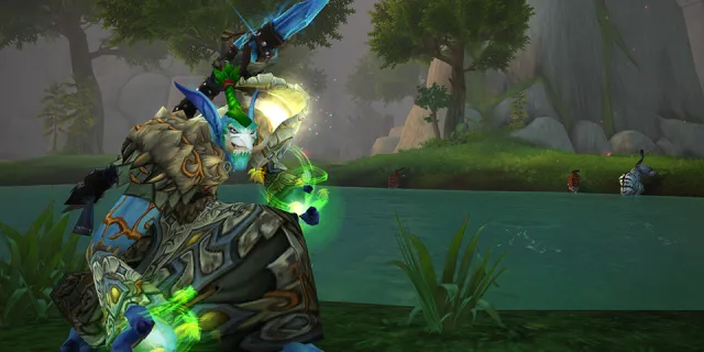 Druid casting a spell with a river behind him