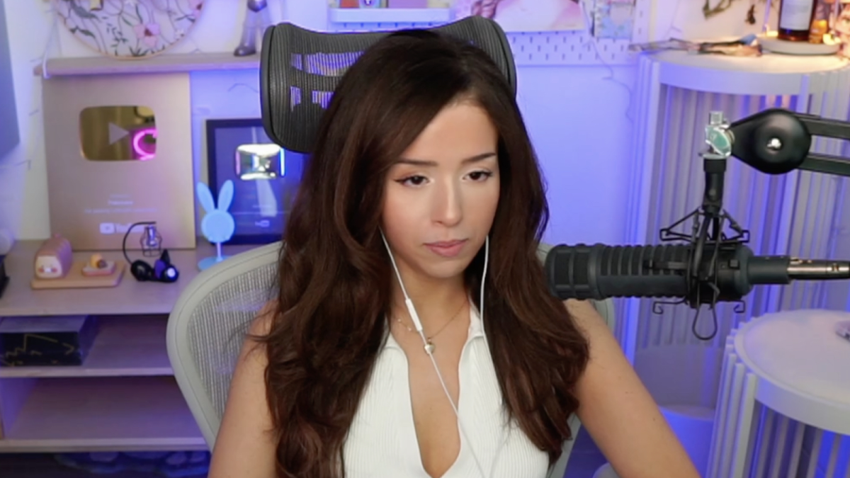 Pokimane talking to the camera during her Twitch stream.