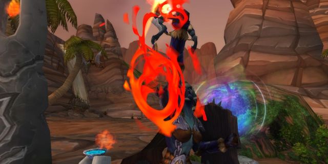 Shaman casting a fire spell in Orgrimmar World of Warcraft.