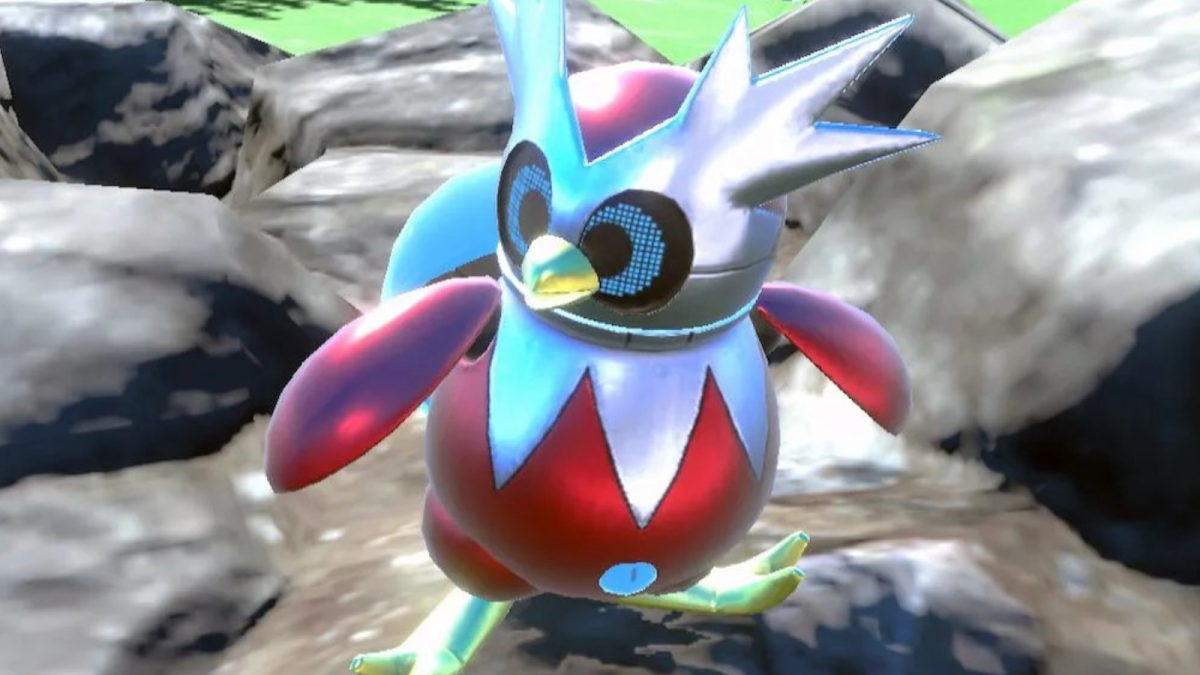 Iron Bundle standing on a rocky surface in Pokémon Scarlet and Violet.
