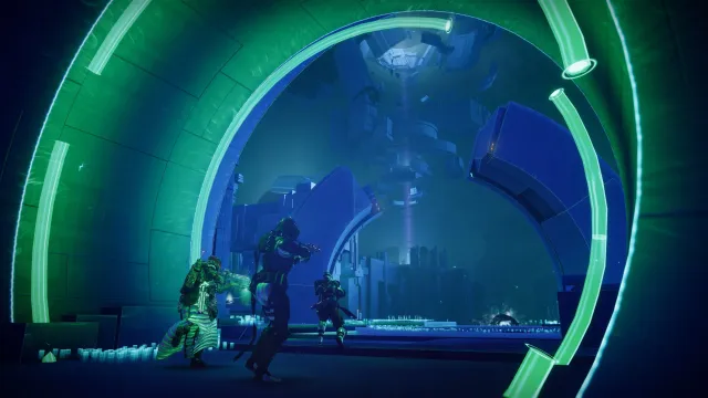 A screenshot from Destiny 2: Lightfall, featuring Guardians in a digital environment.