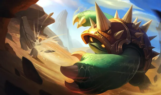 Rammus appears in his base splash skin for League of Legends