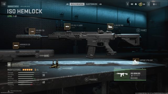 A screenshot of the best ISO Hemlock loadout for MW2.