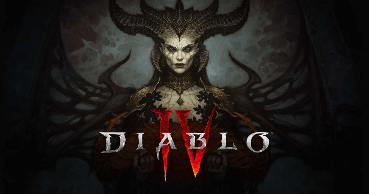 A picture of Lilith behind the Diablo 4 logo.