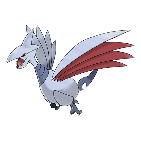 Skarmory's body is made entirely of steel, though it can fly through the sky seamlessly.
