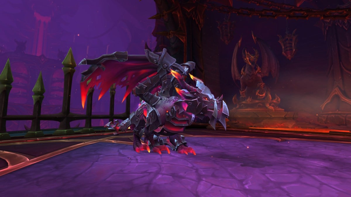 A still image of Kazzara, the Hellforged, the first boss of Aberrus, the Shadow Crucible.