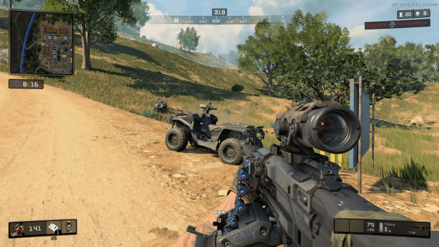 Call of Duty: Black Ops 4 in-game first person view aiming at an ATV