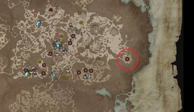 Screenshot is showing level 25+ area of The Crucible and the exact spawn location of Diablo 4 world boss Ashava.