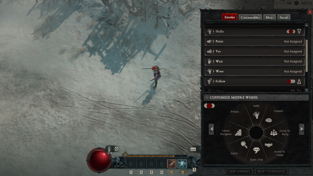 The Diablo 4 interface when selecting the emote menu.