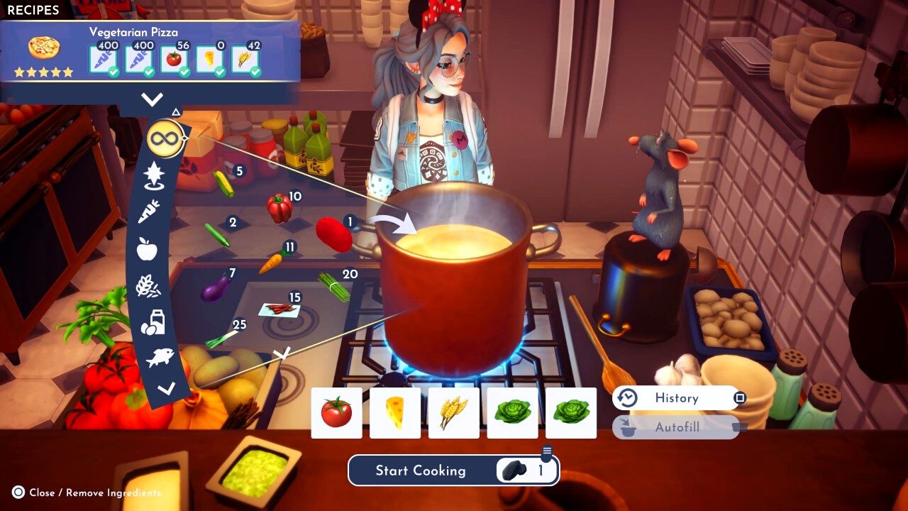 player making pizza at a cooking station in dreamlight valley