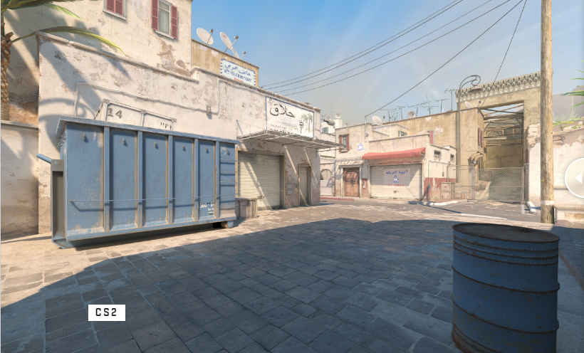 An image of Dust 2's long area outside pit in CS2.