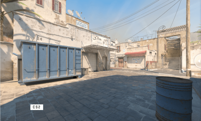 An image of Dust 2's long area outside pit in CS2.
