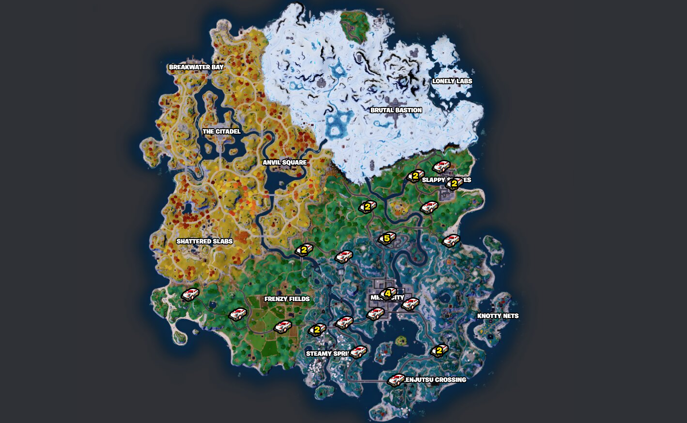 All Nitro Drifter locations in Fortnite Chapter 4, season 2