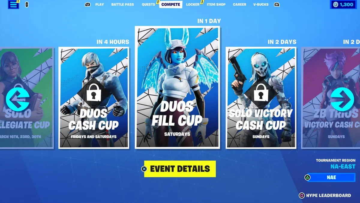 Fortnite tournaments available in game.