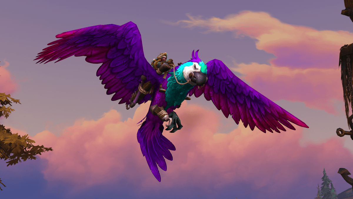 WoW character riding a parrot mount