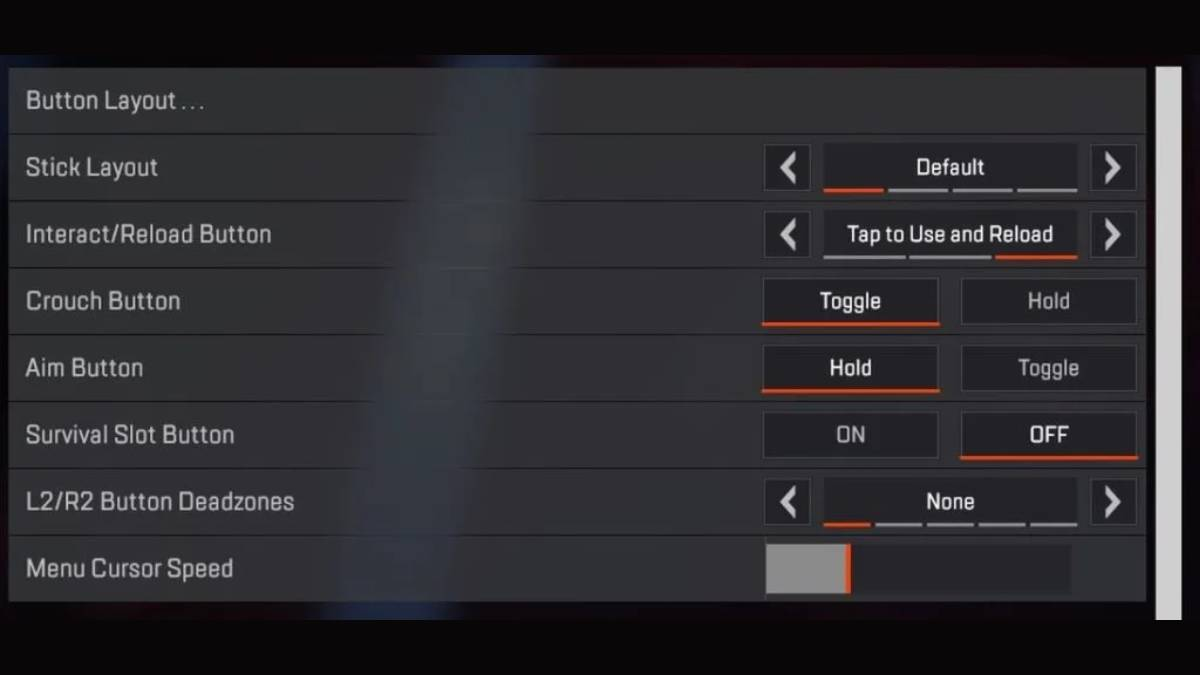 button layout settings in-game screen for Apex