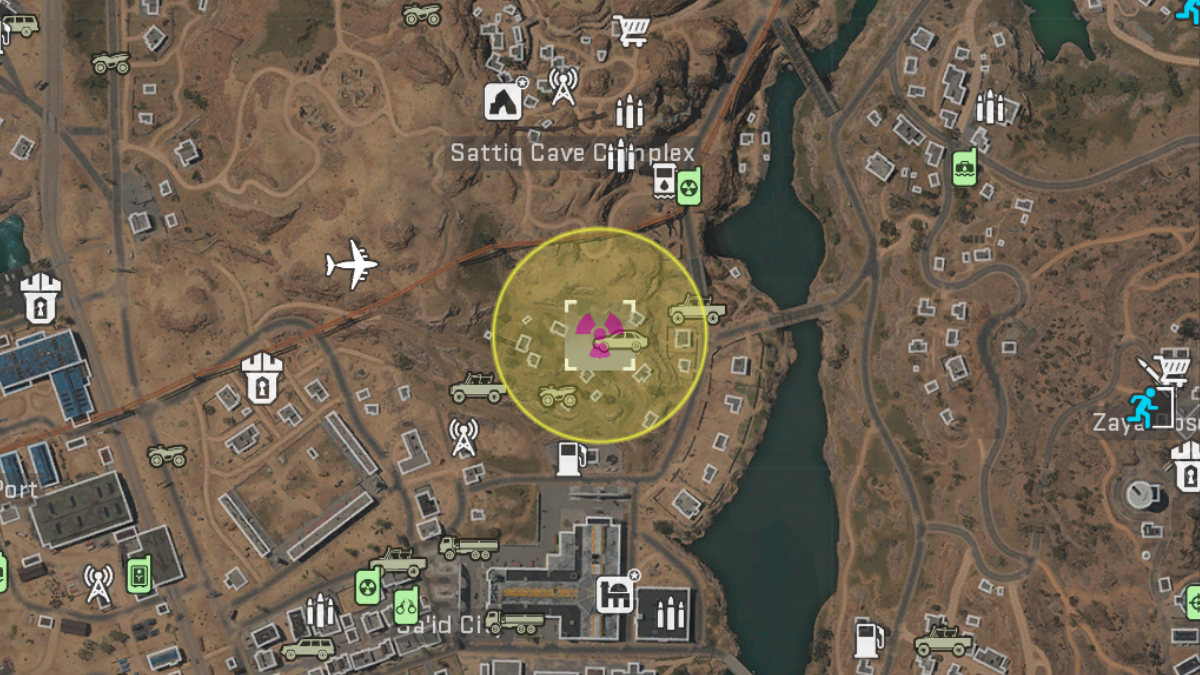 The DMZ map with a big yellow radiation zone icon.