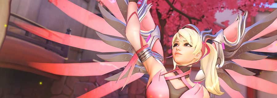 The Pink Mercy skin as it appears in Overwatch.