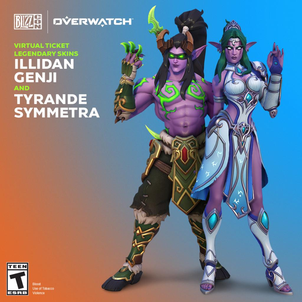 Illidan Genji and Tyrande Symmetra as they appear in Overwatch 2.