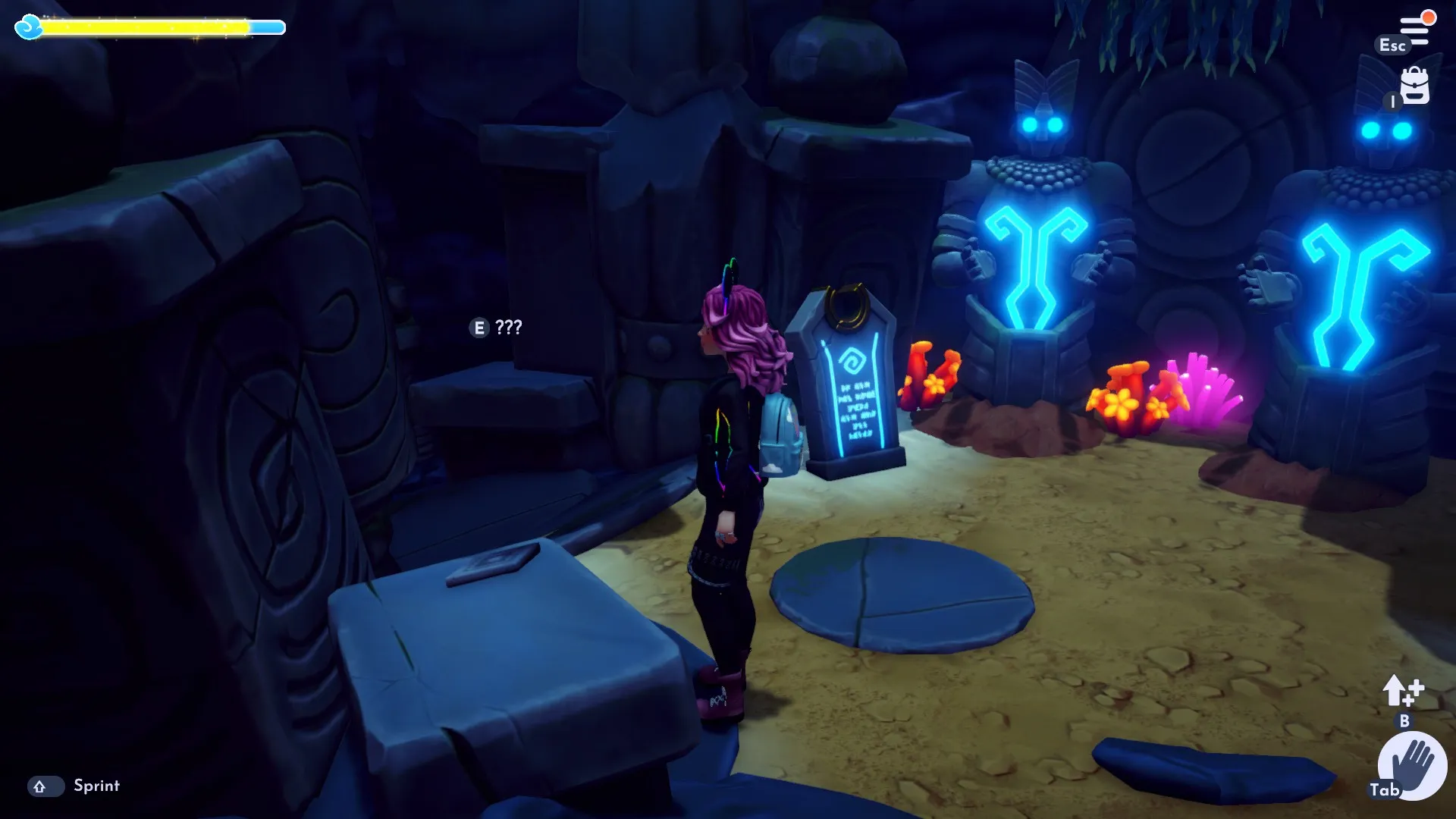 Spilleren ser på et diamantsymbol i den mystiske hule