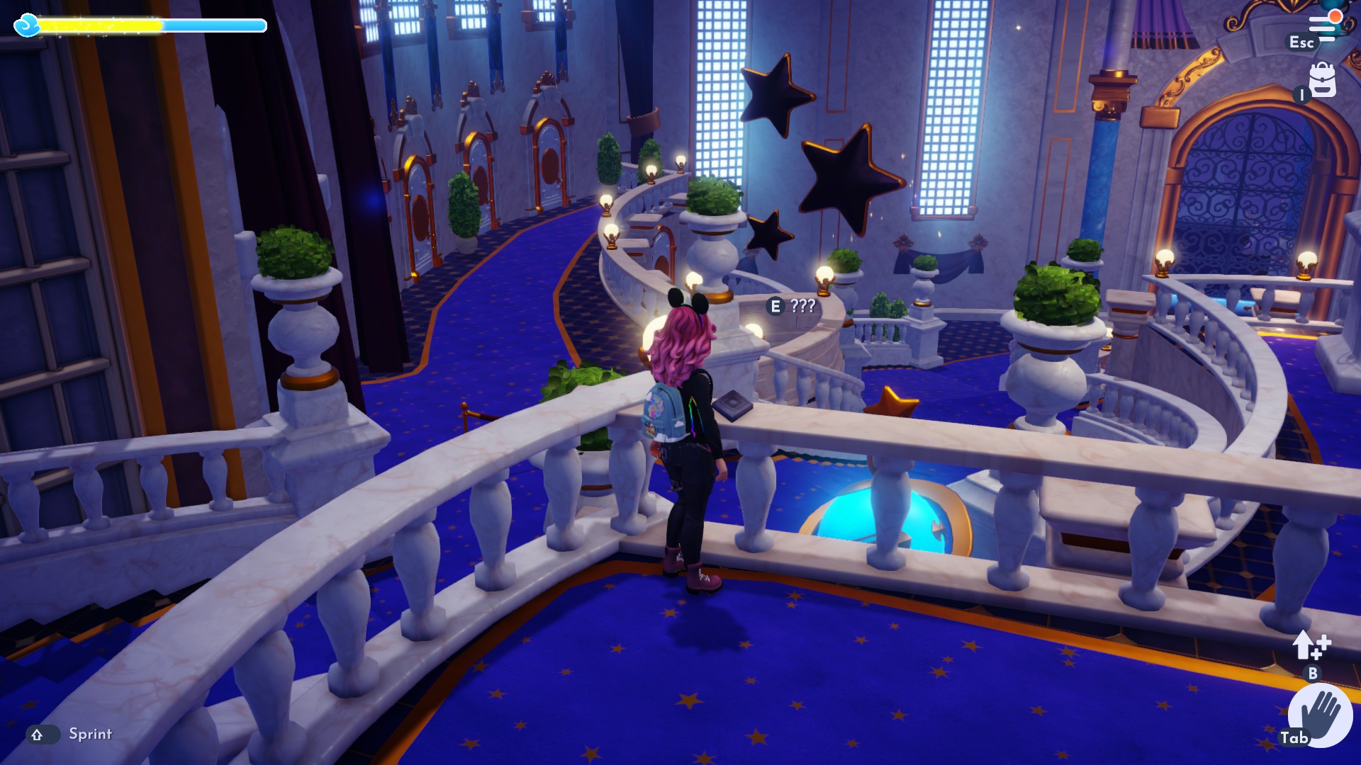 Spilleren ser på et diamantsymbol på øverste etage i slottet